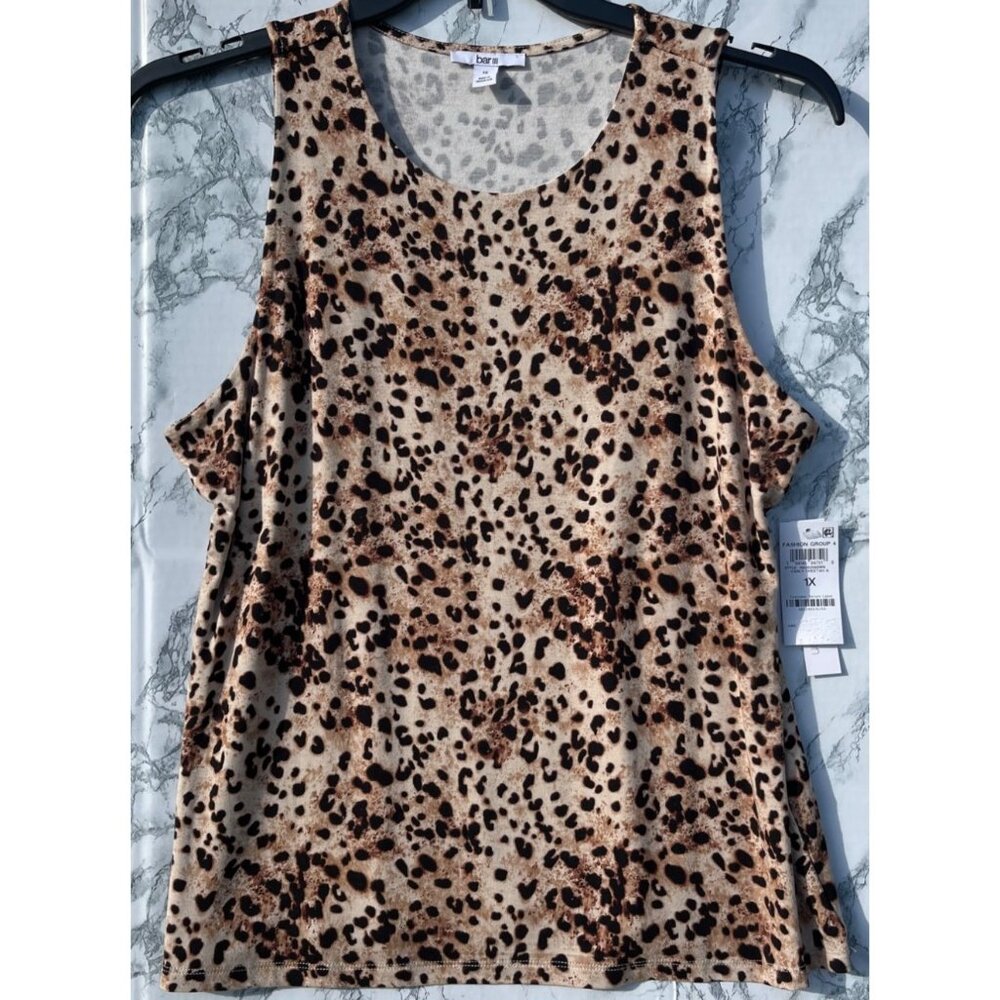 Bar III Plus Size 1X Cheetah Print Sleeveless Top self lined front body only